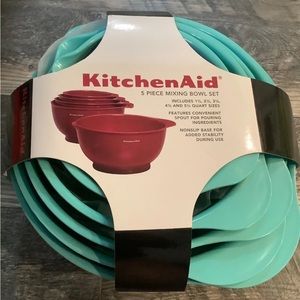 Kitchenaid set of 5 mixing bowls non slip new aqua sky blue color plastic